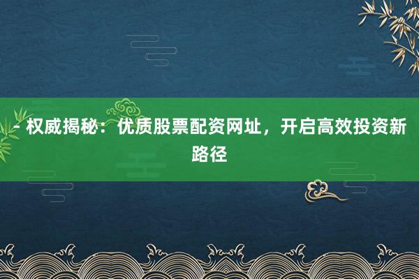 - 权威揭秘：优质股票配资网址，开启高效投资新路径