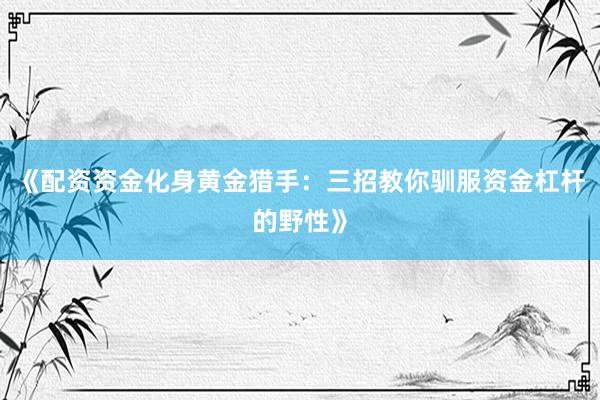 《配资资金化身黄金猎手：三招教你驯服资金杠杆的野性》