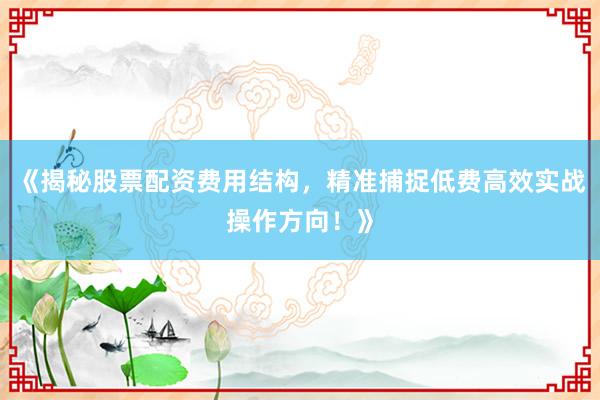 《揭秘股票配资费用结构，精准捕捉低费高效实战操作方向！》