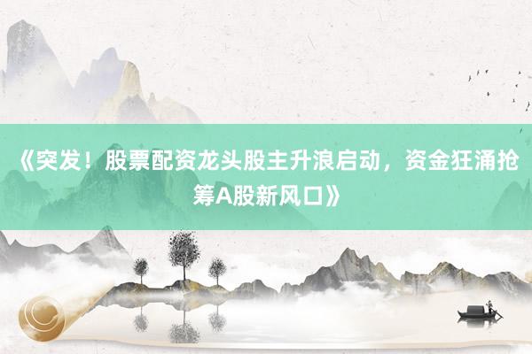 《突发！股票配资龙头股主升浪启动，资金狂涌抢筹A股新风口》