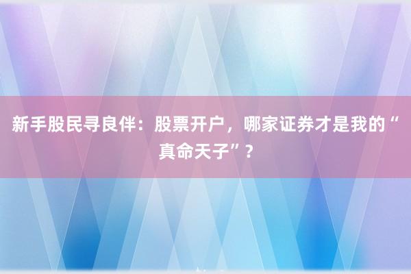新手股民寻良伴：股票开户，哪家证券才是我的“真命天子”？