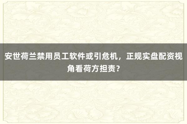 安世荷兰禁用员工软件或引危机，正规实盘配资视角看荷方担责？