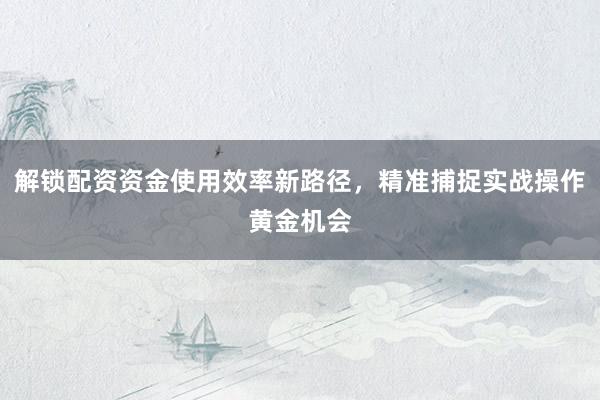 解锁配资资金使用效率新路径，精准捕捉实战操作黄金机会