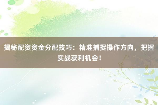 揭秘配资资金分配技巧：精准捕捉操作方向，把握实战获利机会！