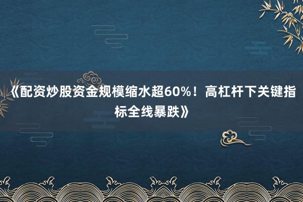 《配资炒股资金规模缩水超60%！高杠杆下关键指标全线暴跌》