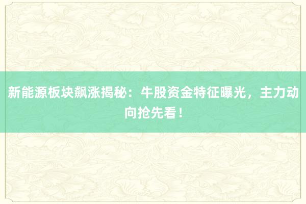 新能源板块飙涨揭秘：牛股资金特征曝光，主力动向抢先看！