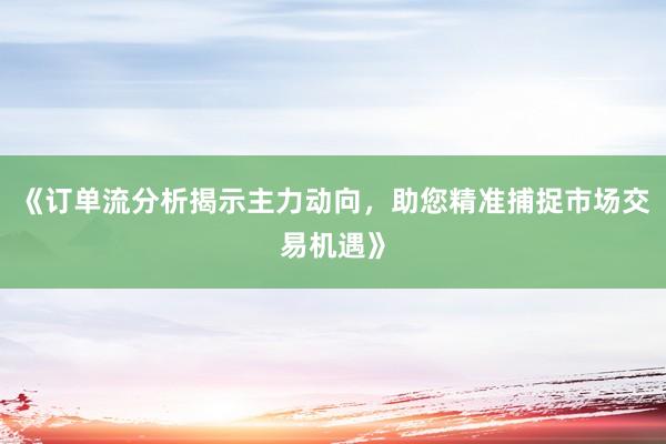 《订单流分析揭示主力动向，助您精准捕捉市场交易机遇》